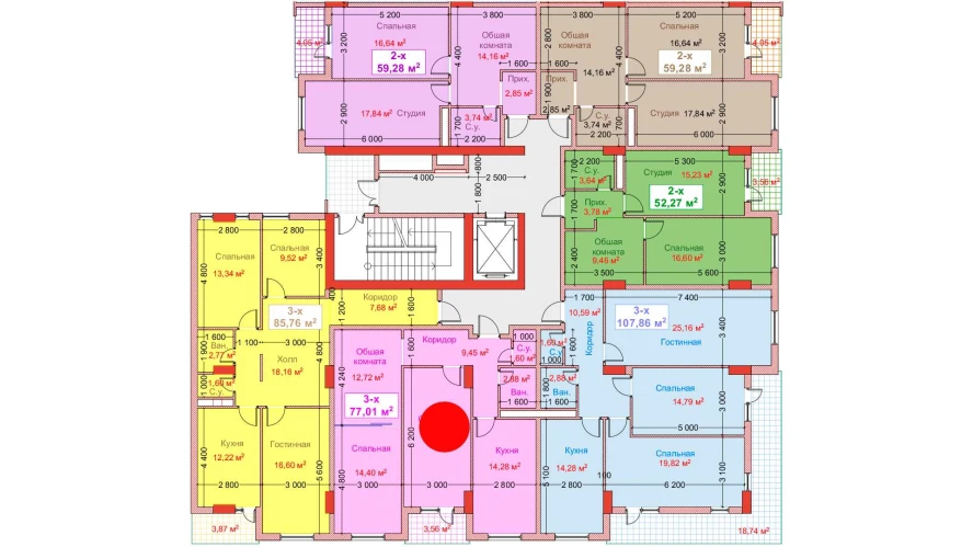 3-комн. квартира 77.01 м²  7/8 этаж | Жилой комплекс CAPITAL AVENUE