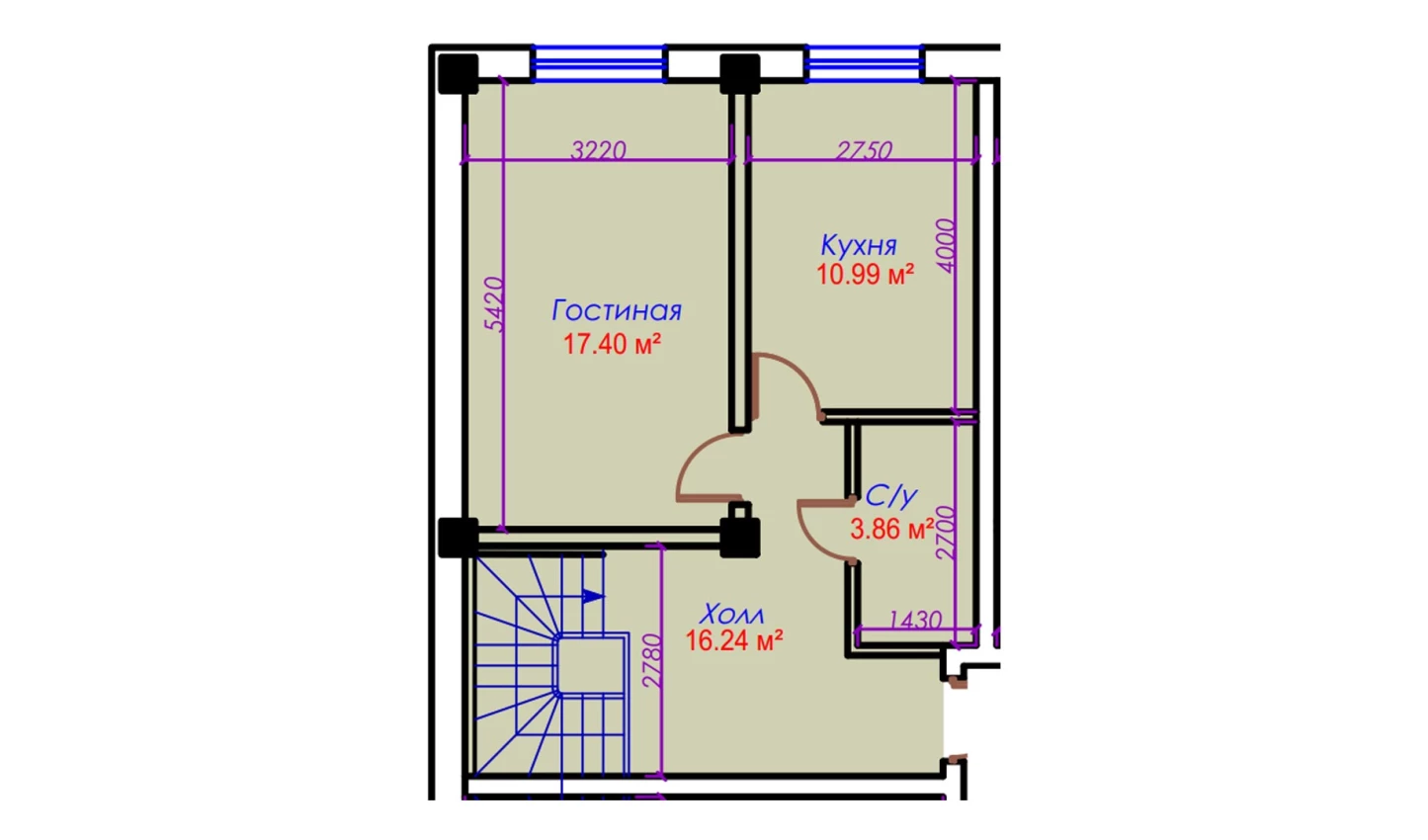 1-xonali xonadon 48.49 m²  1/10 qavat | Ko'kcha-Oqtepa Turar-joy majmuasi