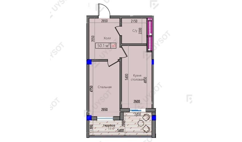 1-комнатная квартира 50.1 м²  4/16 этаж | Жилой комплекс Park Avenue