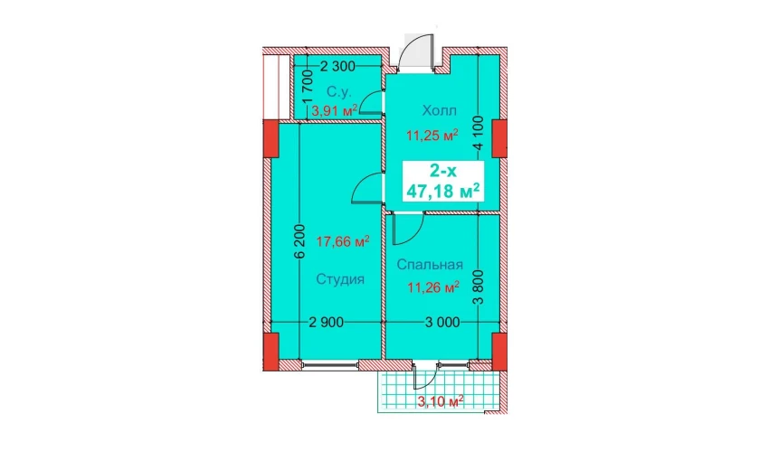 2-комнатная квартира 47.18 м²  8/8 этаж | Жилой комплекс CAPITAL AVENUE