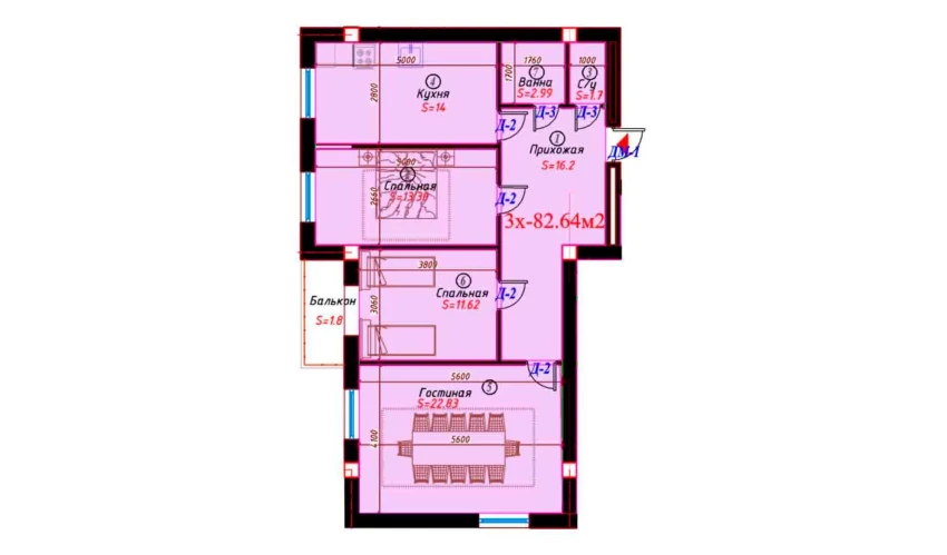 3-комнатная квартира 82.64 м²  4/6 этаж | Жилой комплекс Sohil bo'yi