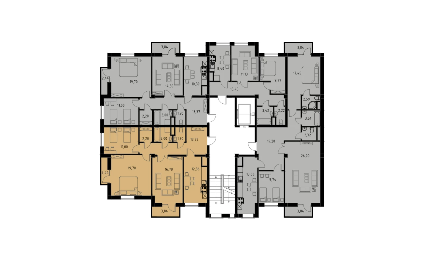 3-xonali xonadon 82.19 m²  5/9 qavat | MINGCHINOR Turar-joy majmuasi