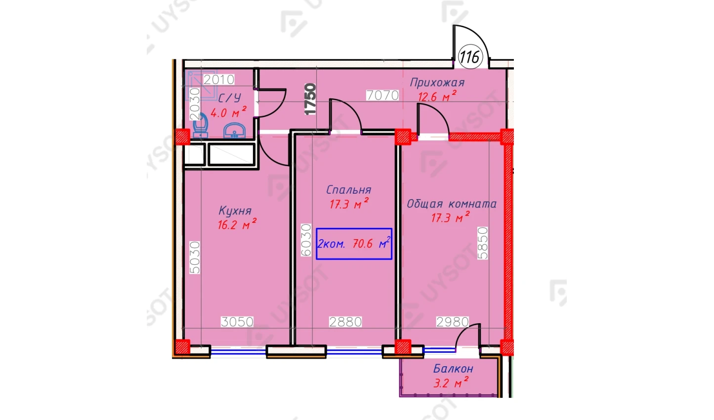 2-xonali xonadon 70.6 m² 2/9 qavat | QASHQADARYO Turar-joy majmuasi 2-xonali xonadon 70.6 m² 2/9 qavat | QASHQADARYO Turar-joy majmuasi