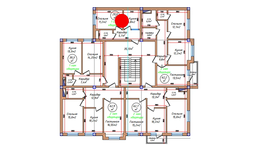 1-xonali xonadon 29 m²  2/5 qavat | Oq mahalla Turar-joy majmuasi