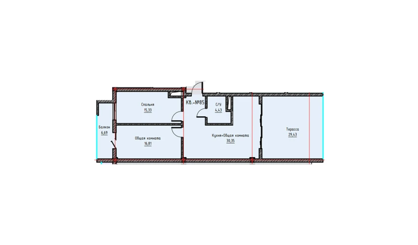 2-комнатная квартира 103.04 м²  9/9 этаж | Жилой комплекс UCHTEPA CITY