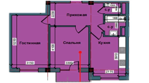 2-комнатная квартира 63.8 м²  6/10 этаж | Жилой комплекс NUR BARAKA