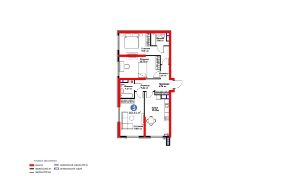 3-xonali xonadon 89.41 m²  2/16 qavat | BI SAN'AT Turar-joy majmuasi