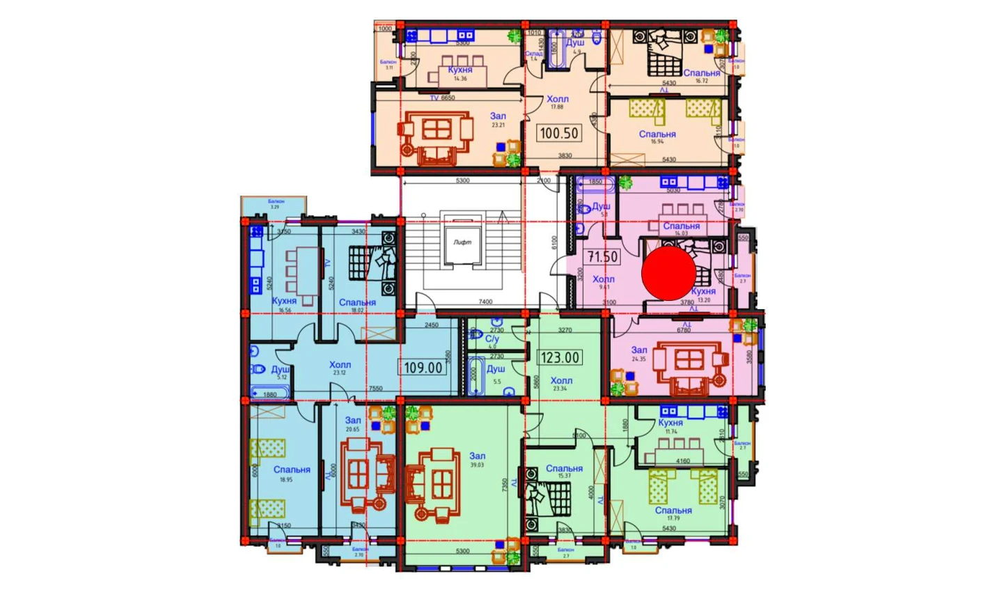 2-комн. квартира 71.5 м²  6/9 этаж | Жилой комплекс BAHOR