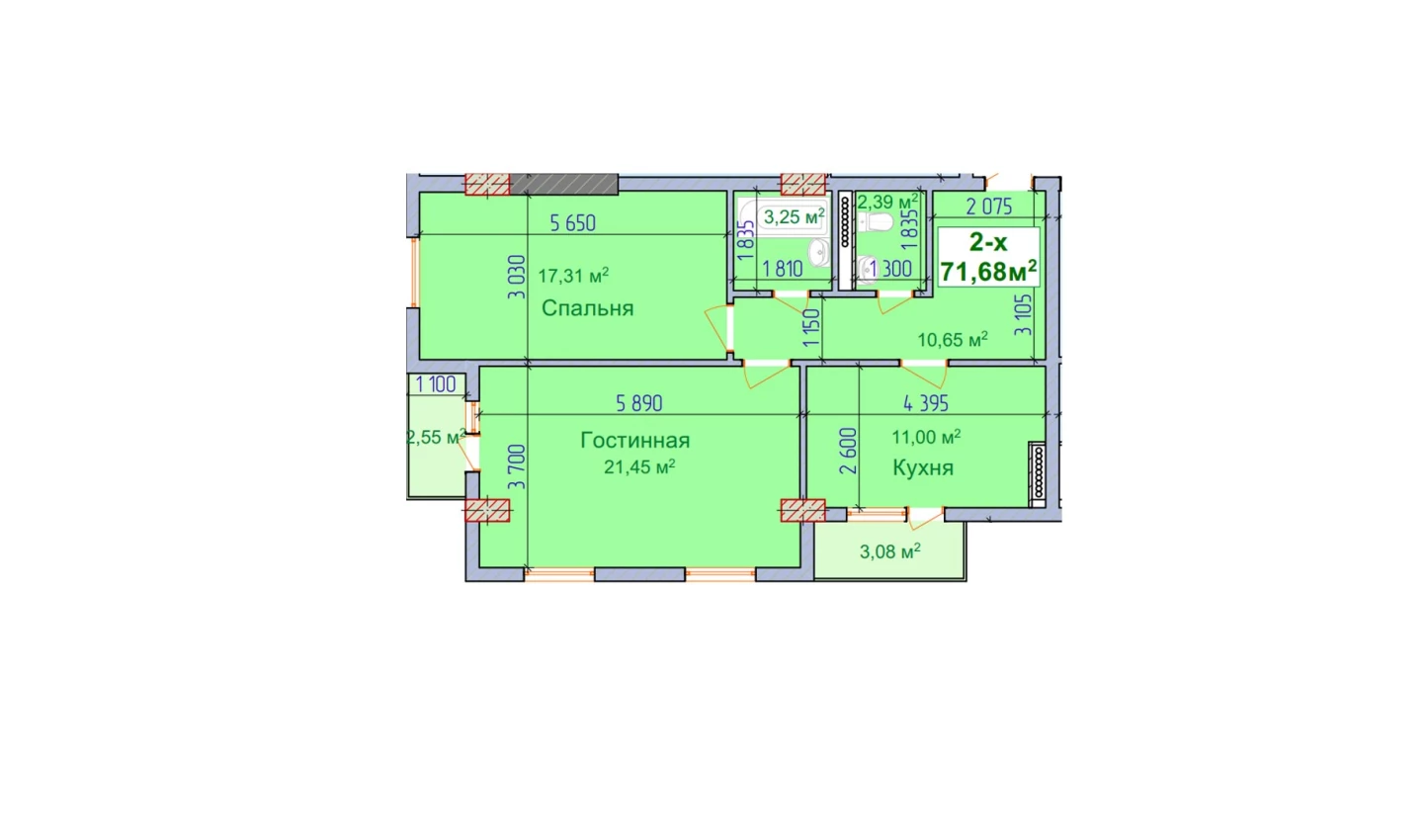 2-комн. квартира 71.68 м²  6/9 этаж | Жилой комплекс SHAYX-UL OLAM