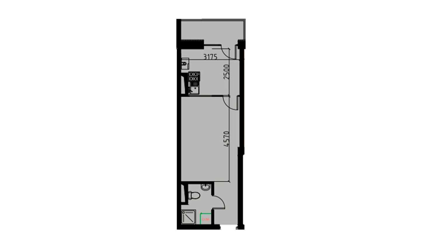 1-xonali xonadon 29.24 m²  7/10 qavat | YANGIOBOD RESIDENCE Turar-joy majmuasi