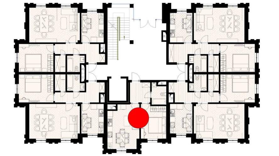 1-xonali xonadon 39.32 m²  1/9 qavat | SHARQ Turar-joy majmuasi