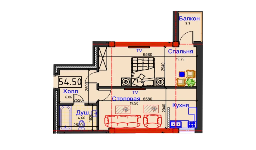 1-xonali xonadon 54.5 m²  10/12 qavat | GAGARIN AVENUE Turar-joy majmuasi