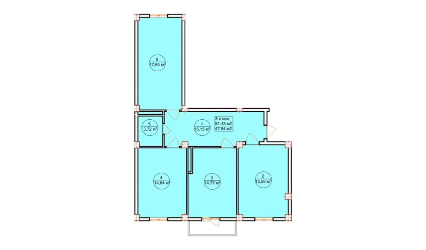 3-xonali xonadon 81.43 m²  7/7 qavat | Ashxabod Turar-joy majmuasi