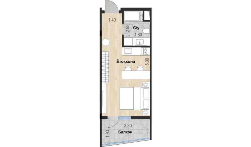 1-комнатная квартира 29.94 м²  6/7 этаж | Жилой комплекс Bochka Resort