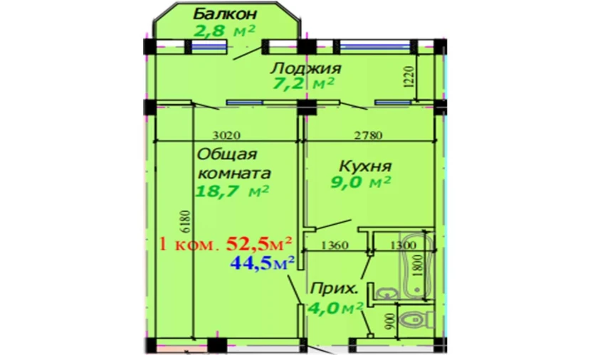 1-xonali xonadon 52.5 m²  2/7 qavat | Bunyodkor Turar-joy majmuasi