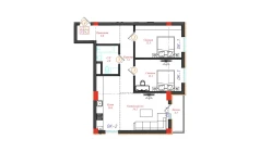 3-xonali xonadon 74.2 m²  2/12 qavat | CHINARA PARK Turar-joy majmuasi