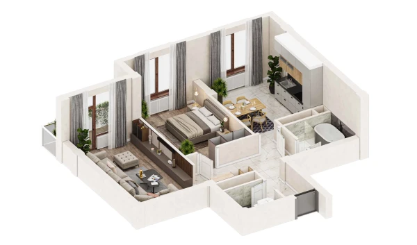 2-xonali xonadon 74.1 m²  17/23 qavat | BRILLIANT CITY AC Turar-joy majmuasi