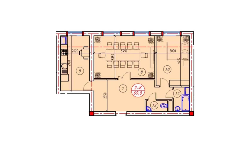 2-комнатная квартира 69 м²  4/5 этаж | Жилой комплекс Shodlik
