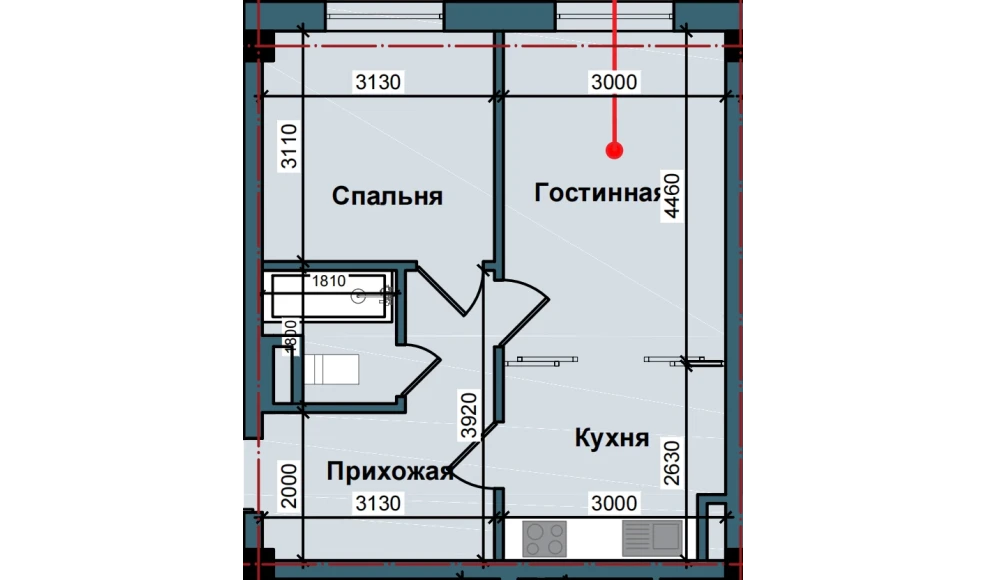 2-комнатная квартира 48 м²  1/9 этаж | Жилой комплекс NUR BARAKA