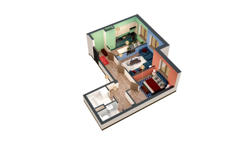 2-xonali xonadon 48.39 m²  4/9 qavat | MINGCHINOR Turar-joy majmuasi
