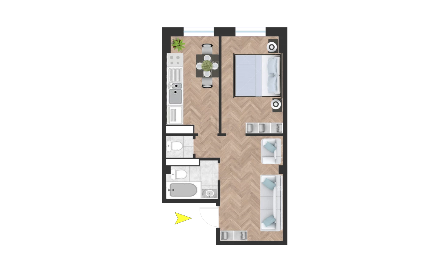 1-комн. квартира 44.01 м²  1/10 этаж | Жилой комплекс Ko'kcha-Oqtepa