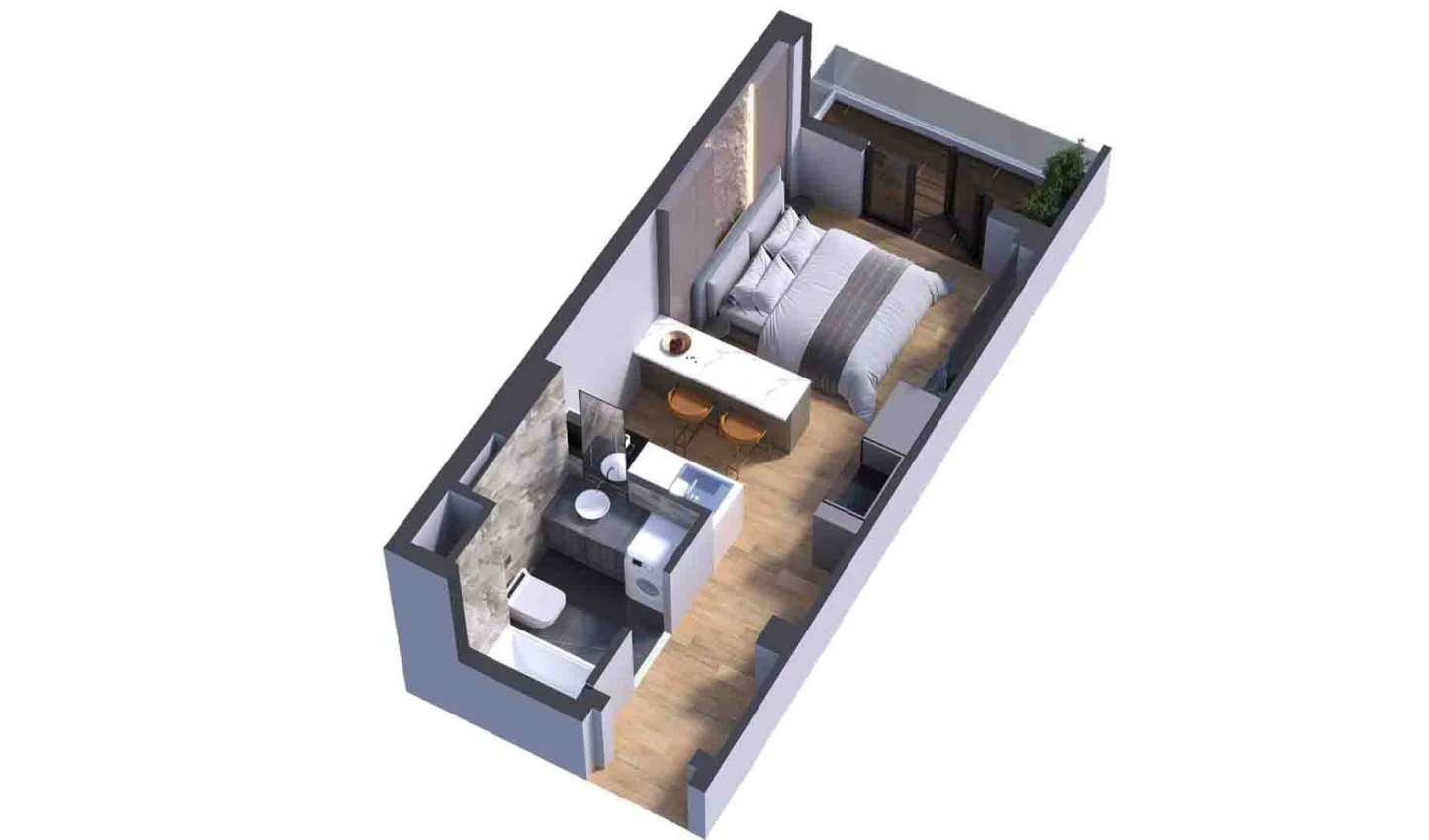 1-xonali xonadon 28.75 m²  3/7 qavat | Bochka Resort Turar-joy majmuasi