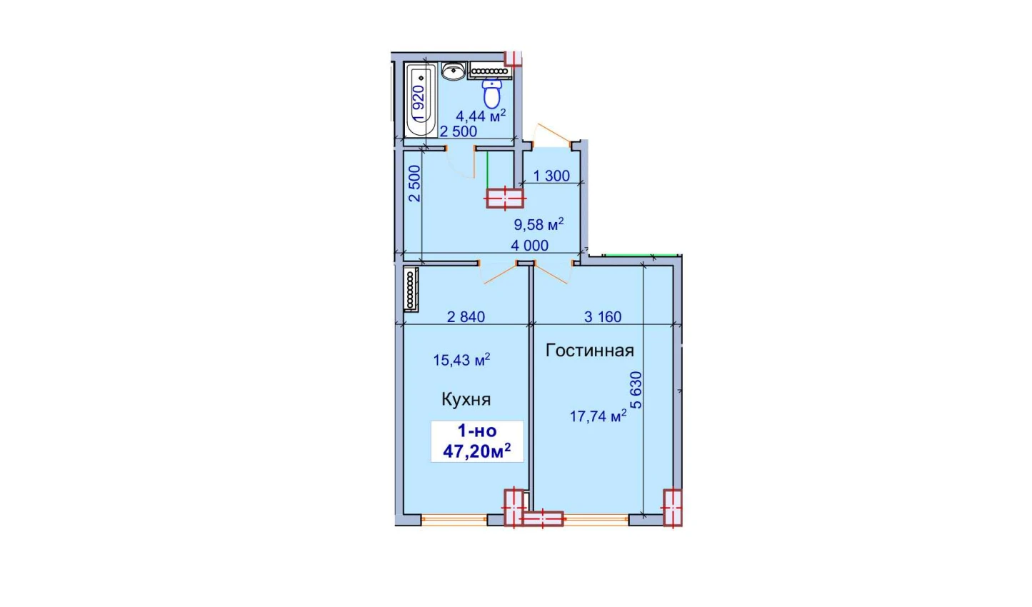 1-комн. квартира 47.2 м²  1/9 этаж | Жилой комплекс SHAYX-UL OLAM