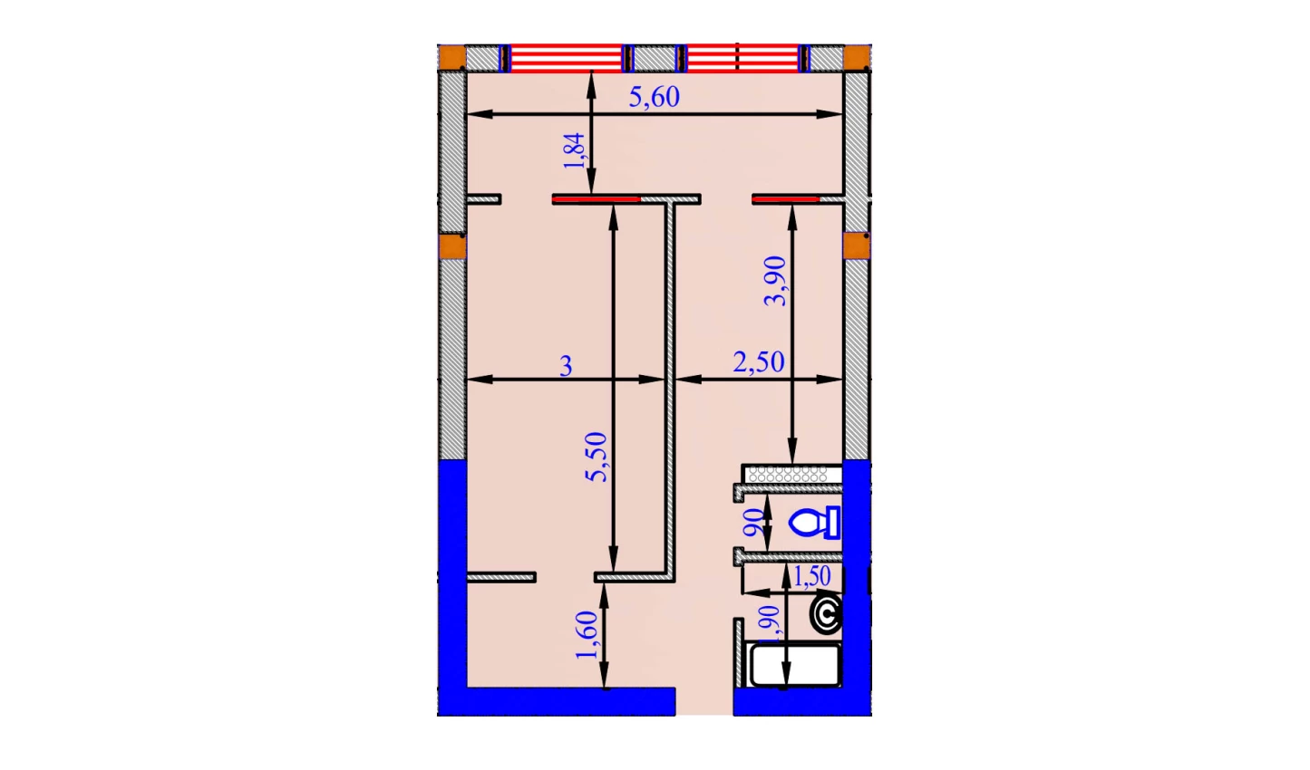 1-xonali xonadon 57.4 m²  2/9 qavat | SHOHSAROY Turar-joy majmuasi