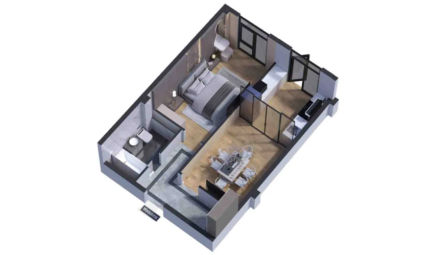 2-xonali xonadon 44.25 m²  1/7 qavat | Bochka Resort Turar-joy majmuasi