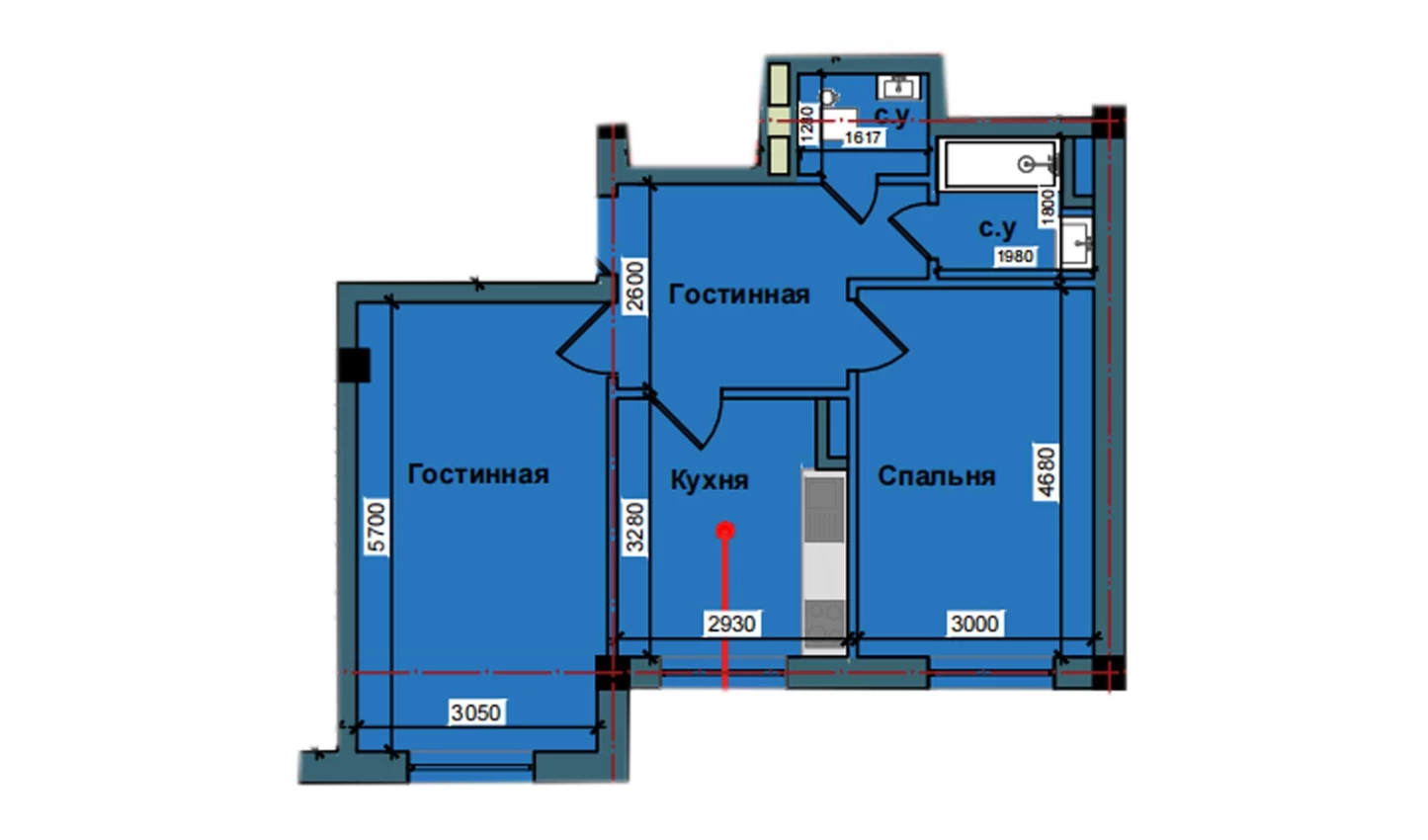 2-комн. квартира 58.5 м²  2/9 этаж | Жилой комплекс NUR BARAKA