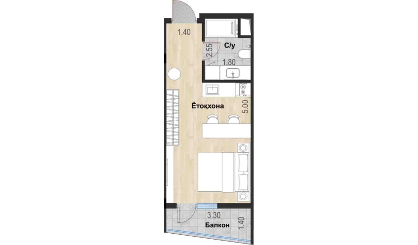1-комнатная квартира 28.28 м²  6/7 этаж | Жилой комплекс Bochka Resort