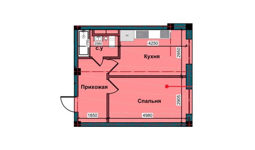 1-комнатная квартира 41.4 м²  1/10 этаж | Жилой комплекс NUR BARAKA