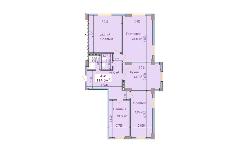 4-xonali xonadon 114.5 m²  1/9 qavat | SHAYX-UL OLAM Turar-joy majmuasi