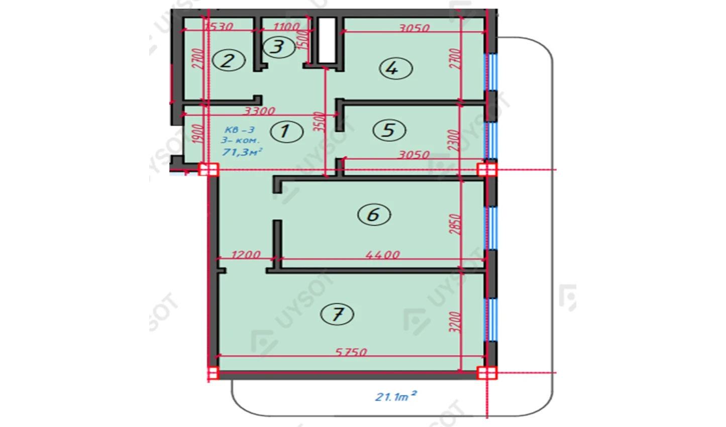 3-xonali xonadon 71.3 m² 2/16 qavat | TURKISTON AVENUE Turar-joy majmuasi 3-xonali xonadon 71.3 m² 2/16 qavat | TURKISTON AVENUE Turar-joy majmuasi