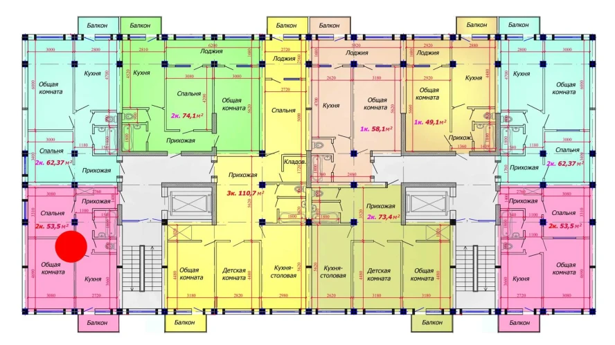 2-xonali xonadon 53.5 m²  7/9 qavat | VATAN Turar-joy majmuasi