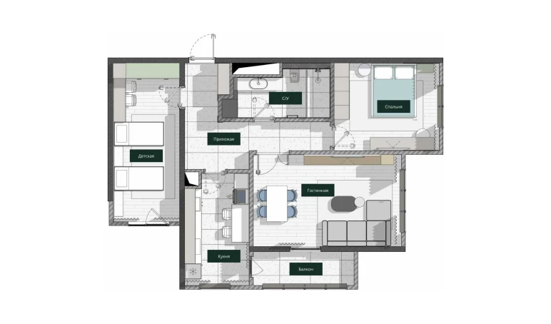 3-xonali xonadon 84.22 m²  22/26 qavat | SAF TOWERS Turar-joy majmuasi