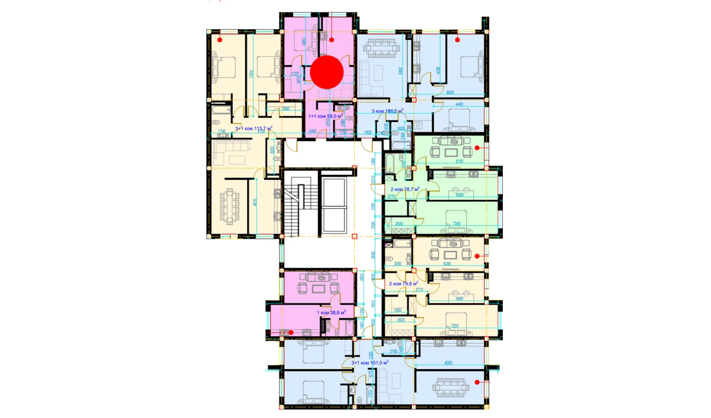 2-xonali xonadon 59 m²  7/7 qavat | Rohat Turar-joy majmuasi