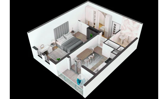 1-xonali xonadon 38.05 m²  9/16 qavat | TRINITY Turar-joy majmuasi