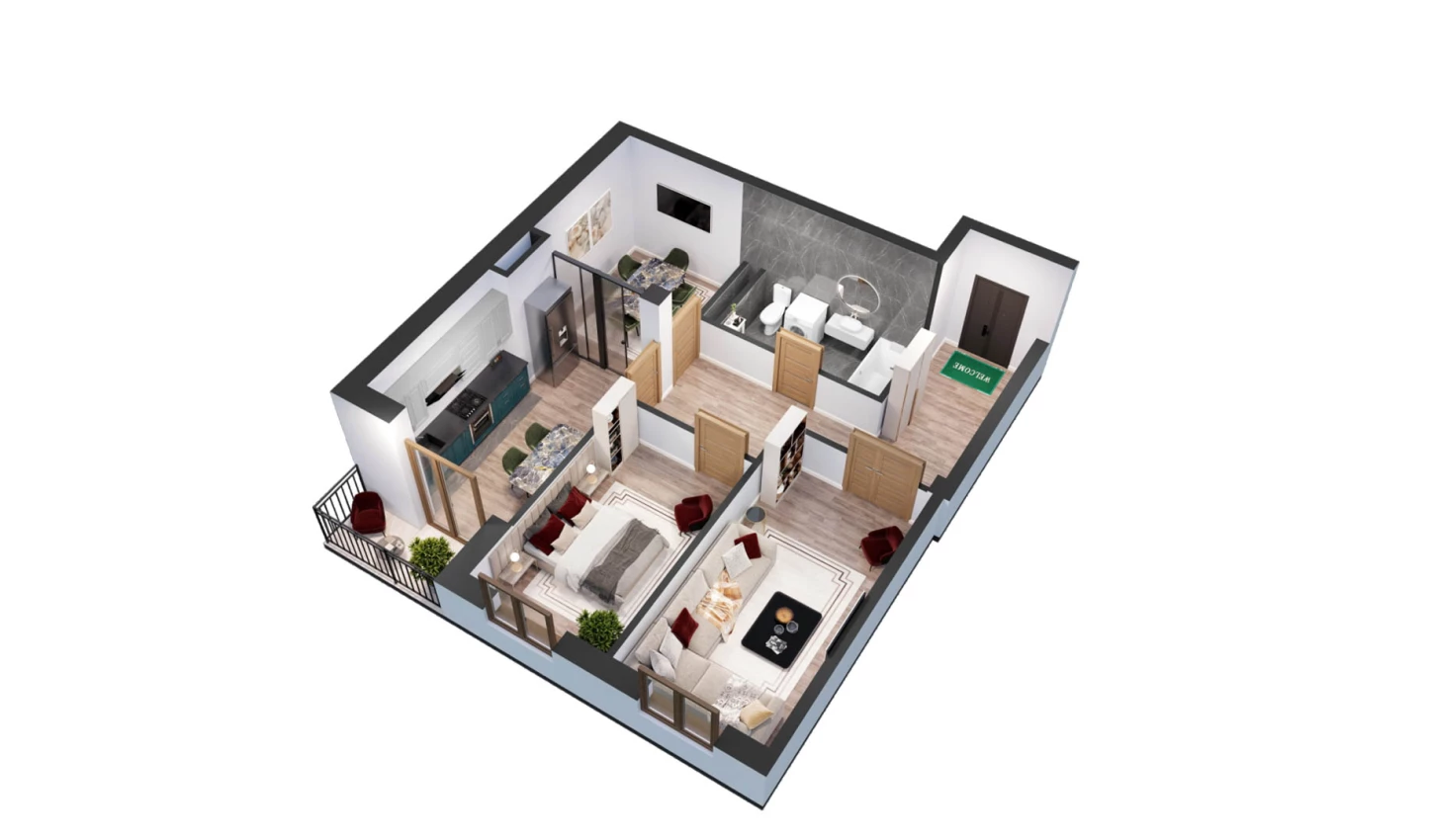 2-xonali xonadon 67.38 m²  5/10 qavat | YANGIOBOD RESIDENCE Turar-joy majmuasi