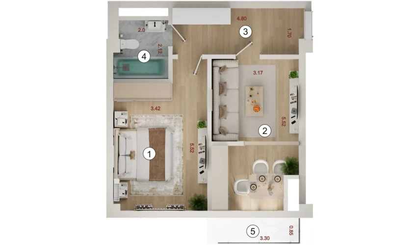 1-комнатная квартира 47.5 м²  7/16 этаж | Жилой комплекс ISLOMOBOD