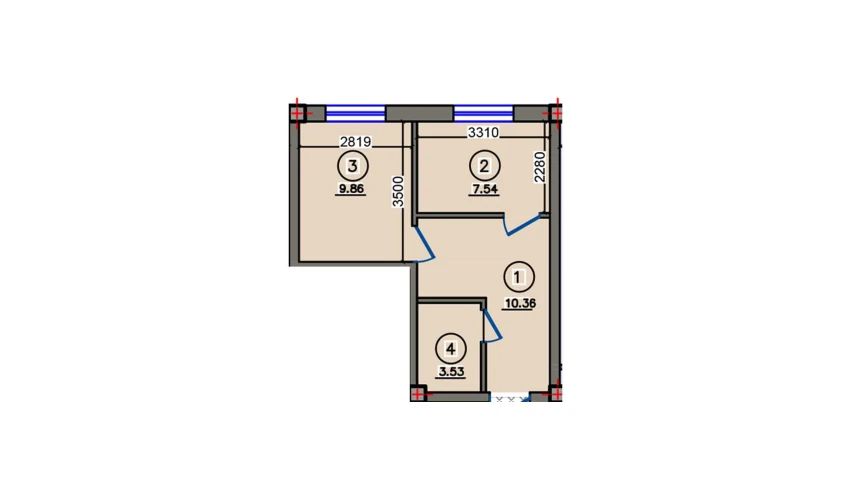 2-комнатная квартира 31.29 м²  1/10 этаж | Жилой комплекс Qibray City