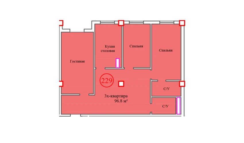 3-комнатная квартира 96.8 м²  6/14 этаж | Жилой комплекс Al-Barakat