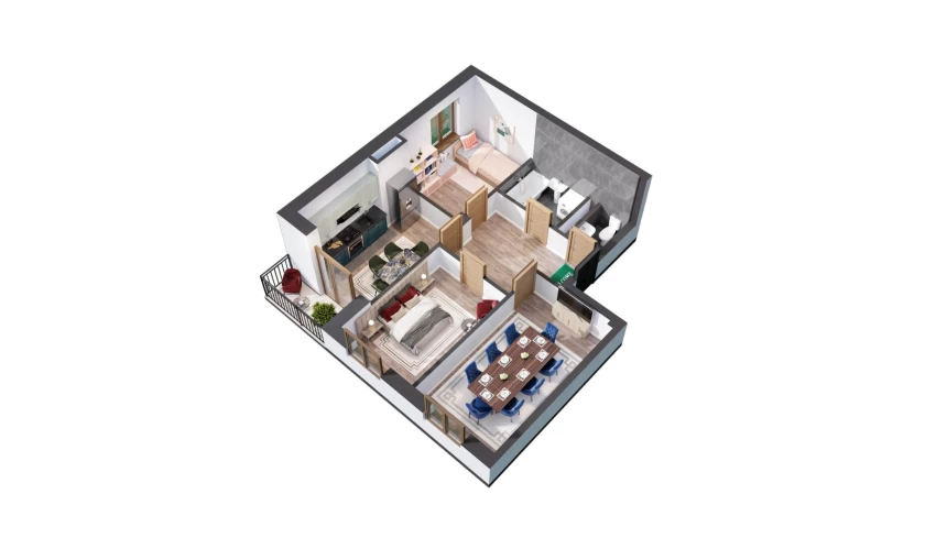 3-xonali xonadon 55.32 m²  4/10 qavat | YANGIOBOD RESIDENCE Turar-joy majmuasi