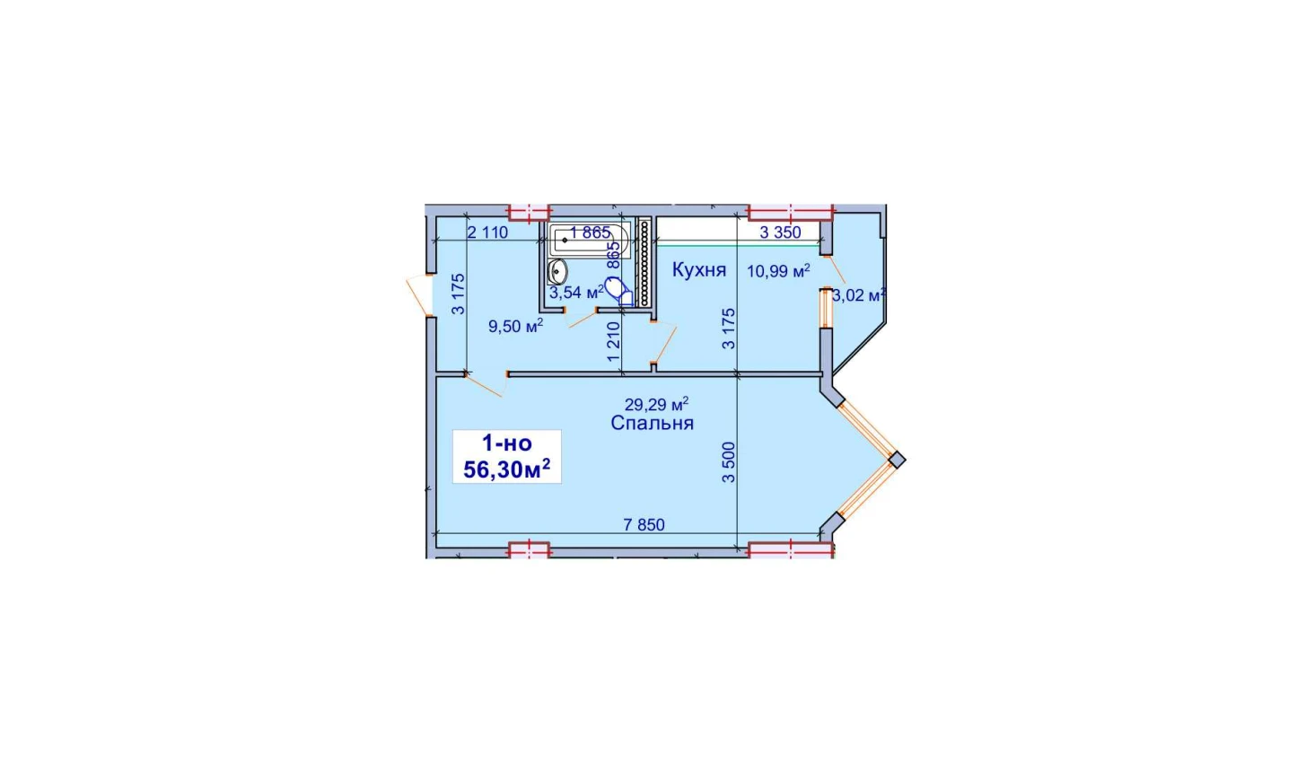 1-комн. квартира 56.3 м²  5/9 этаж | Жилой комплекс SHAYX-UL OLAM