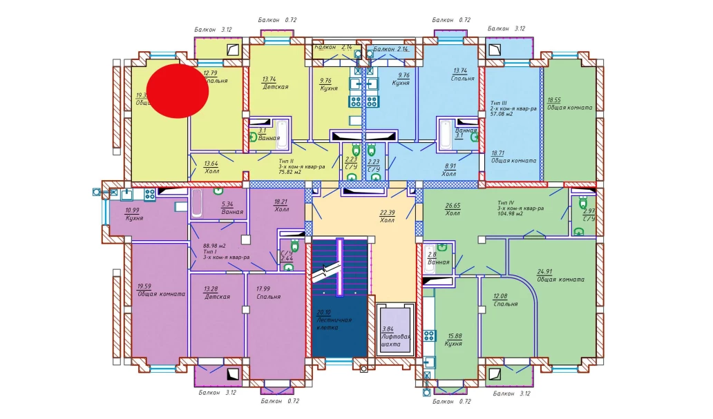 3-комн. квартира 75.82 м²  5/10 этаж | Жилой комплекс Samarqand Park Avenue