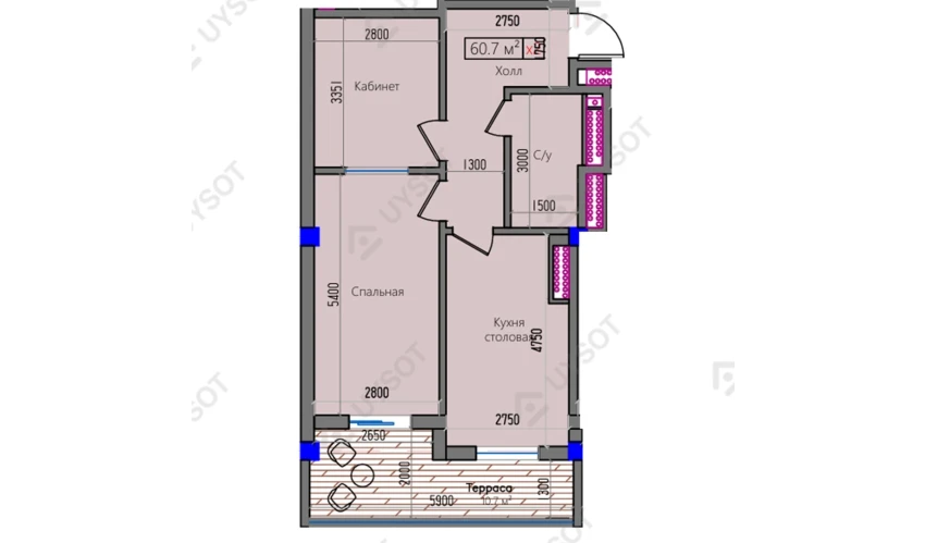 2-комнатная квартира 60.7 м²  2/16 этаж | Жилой комплекс Park Avenue