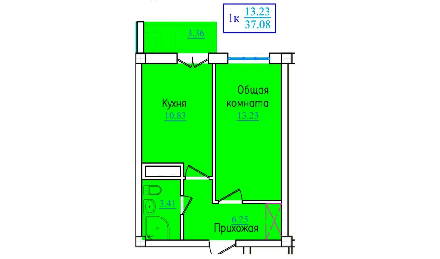 1-комн. квартира 37.08 м²  8/9 этаж | Жилой комплекс PROVANS
