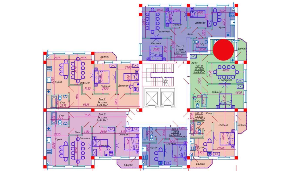 2-комн. квартира 60.66 м²  7/10 этаж | Жилой комплекс Emir