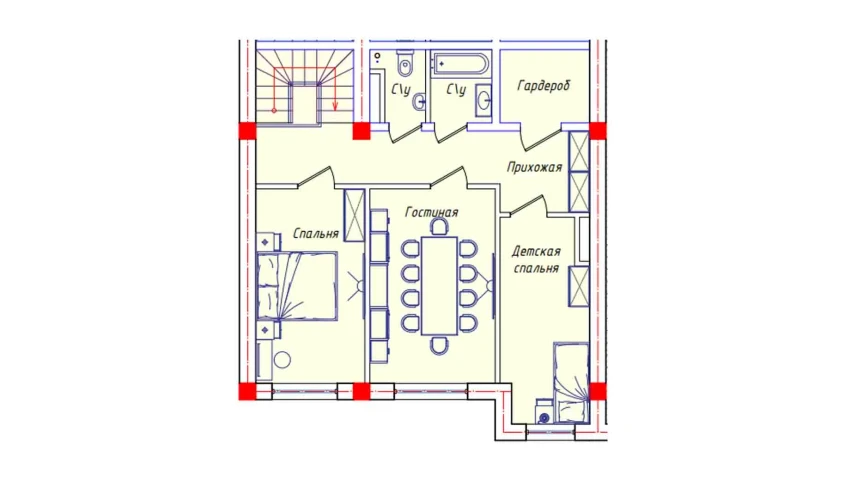 3-xonali xonadon 69.1 m²  8/8 qavat | STAR HOUSE RESIDENCE Turar-joy majmuasi