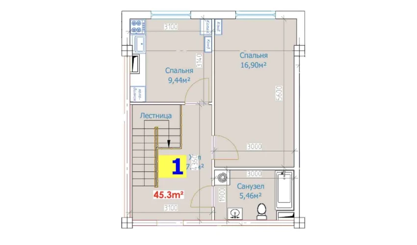 1-xonali xonadon 90.6 m²  1/9 qavat | YANGI AVLOD Turar-joy majmuasi